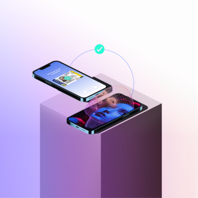 Two smart phones confirming a verified identity with biometric verification during a background screening.